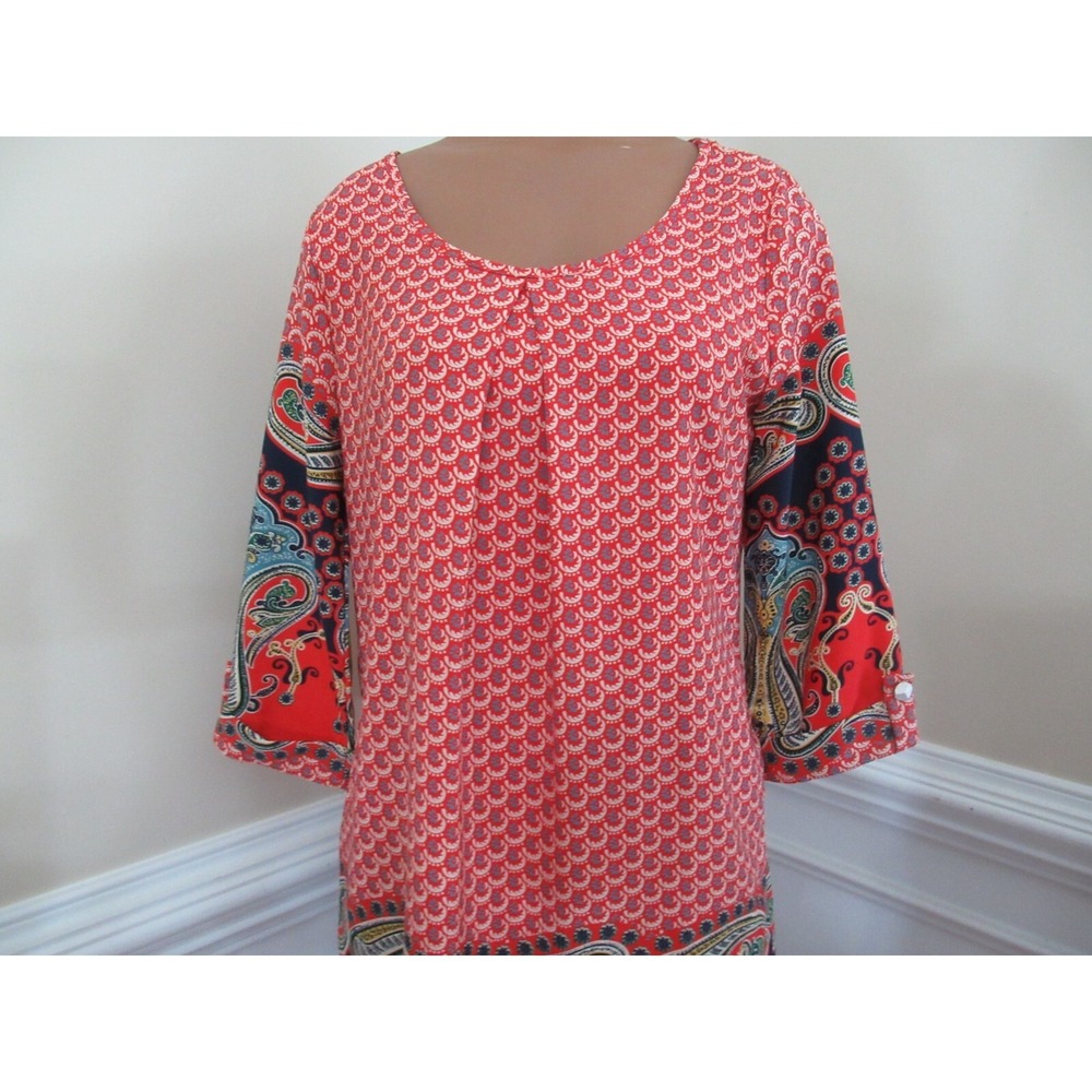 Peach Love Small Dress orange-red blue print paisley 3/4 Sleeve Lined Women USA - Picture 5 of 12